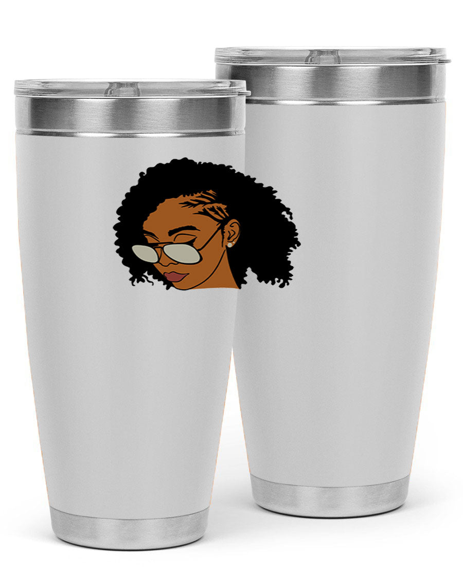 Black Afro 47# Tumbler featuring a sleek design, double wall vacuum stainless steel, and a press-in drink-thru lid, perfect for hot and cold beverages.