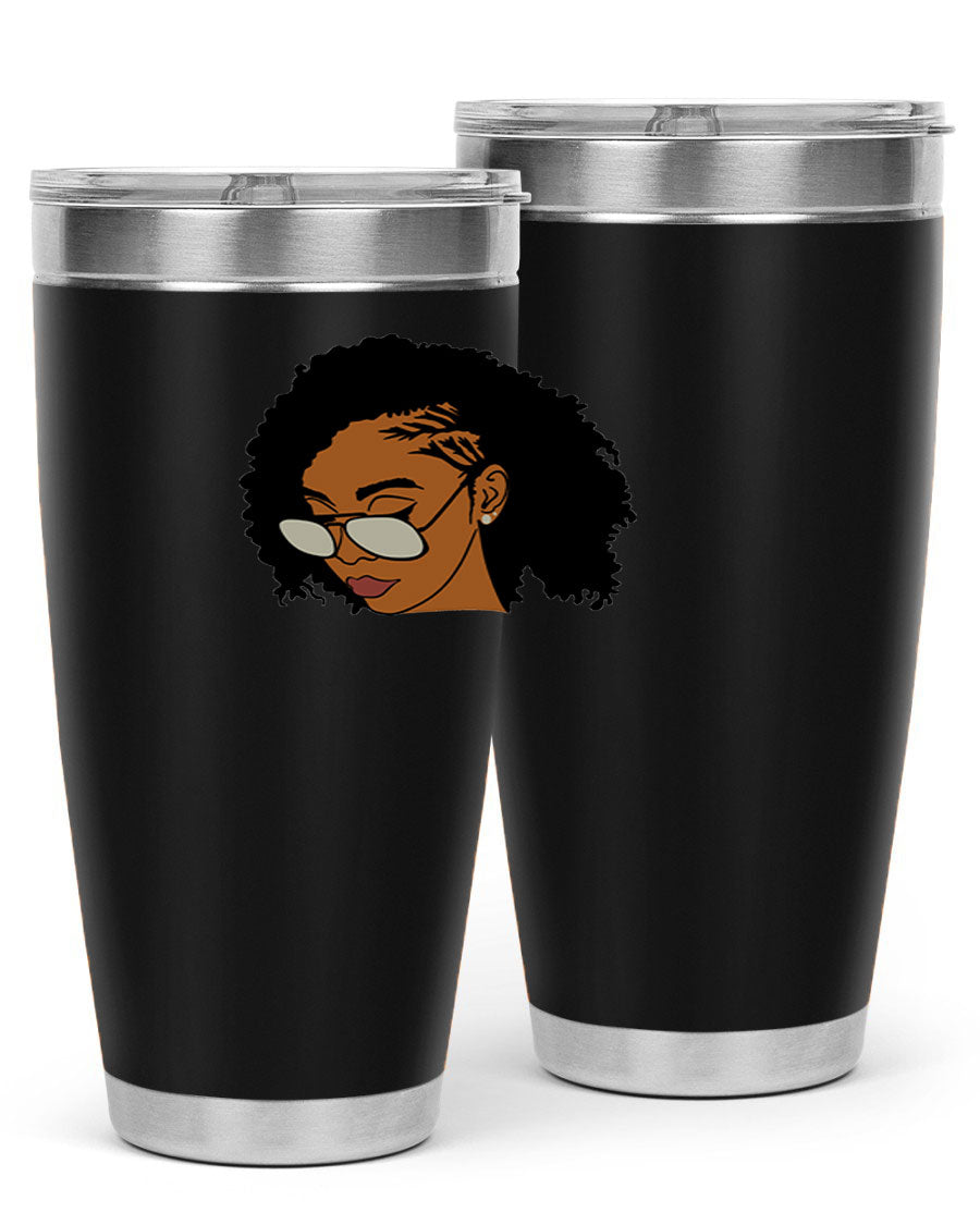 Black Afro 47# Tumbler featuring a sleek design, double wall vacuum stainless steel, and a press-in drink-thru lid, perfect for hot and cold beverages.