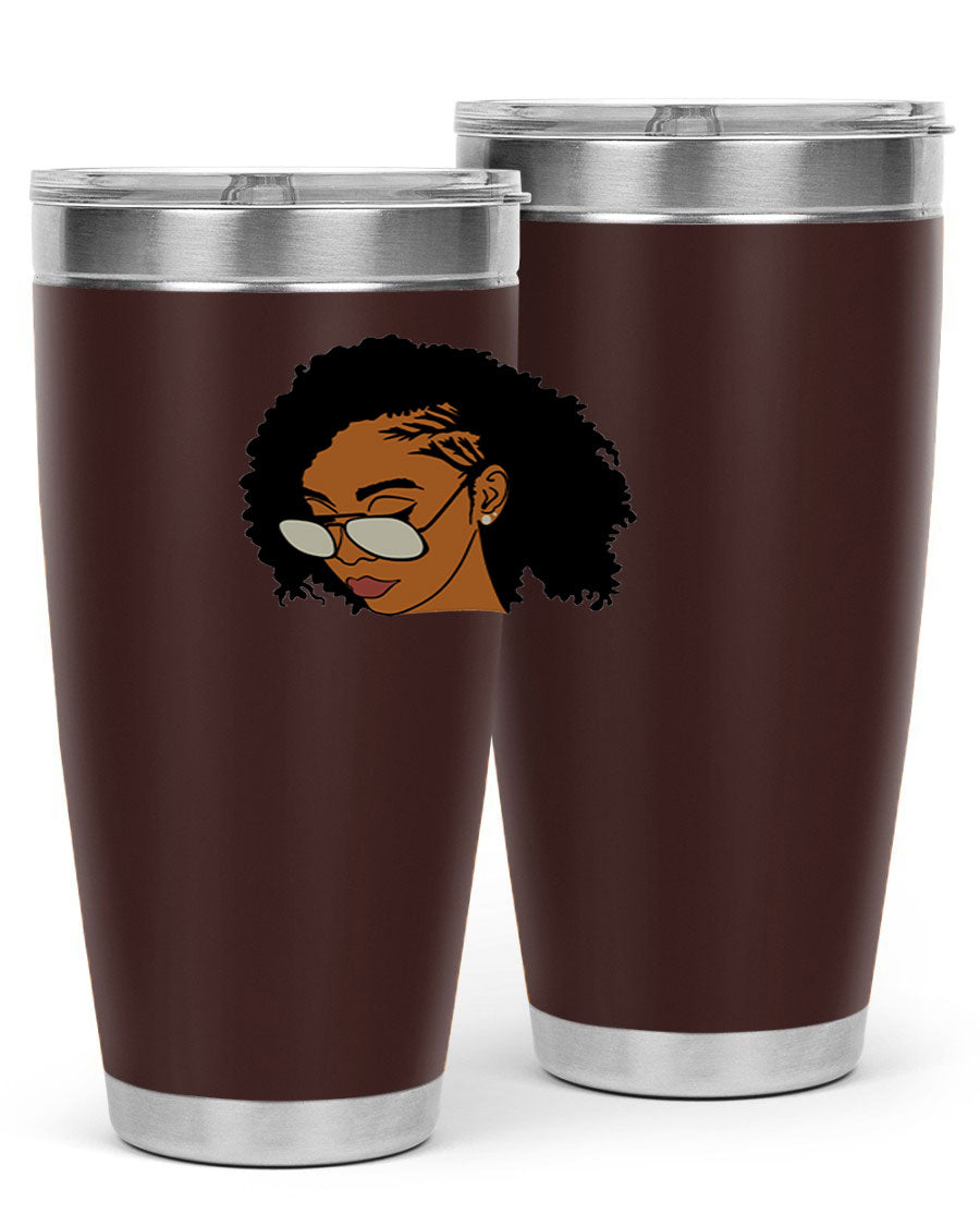 Black Afro 47# Tumbler featuring a sleek design, double wall vacuum stainless steel, and a press-in drink-thru lid, perfect for hot and cold beverages.