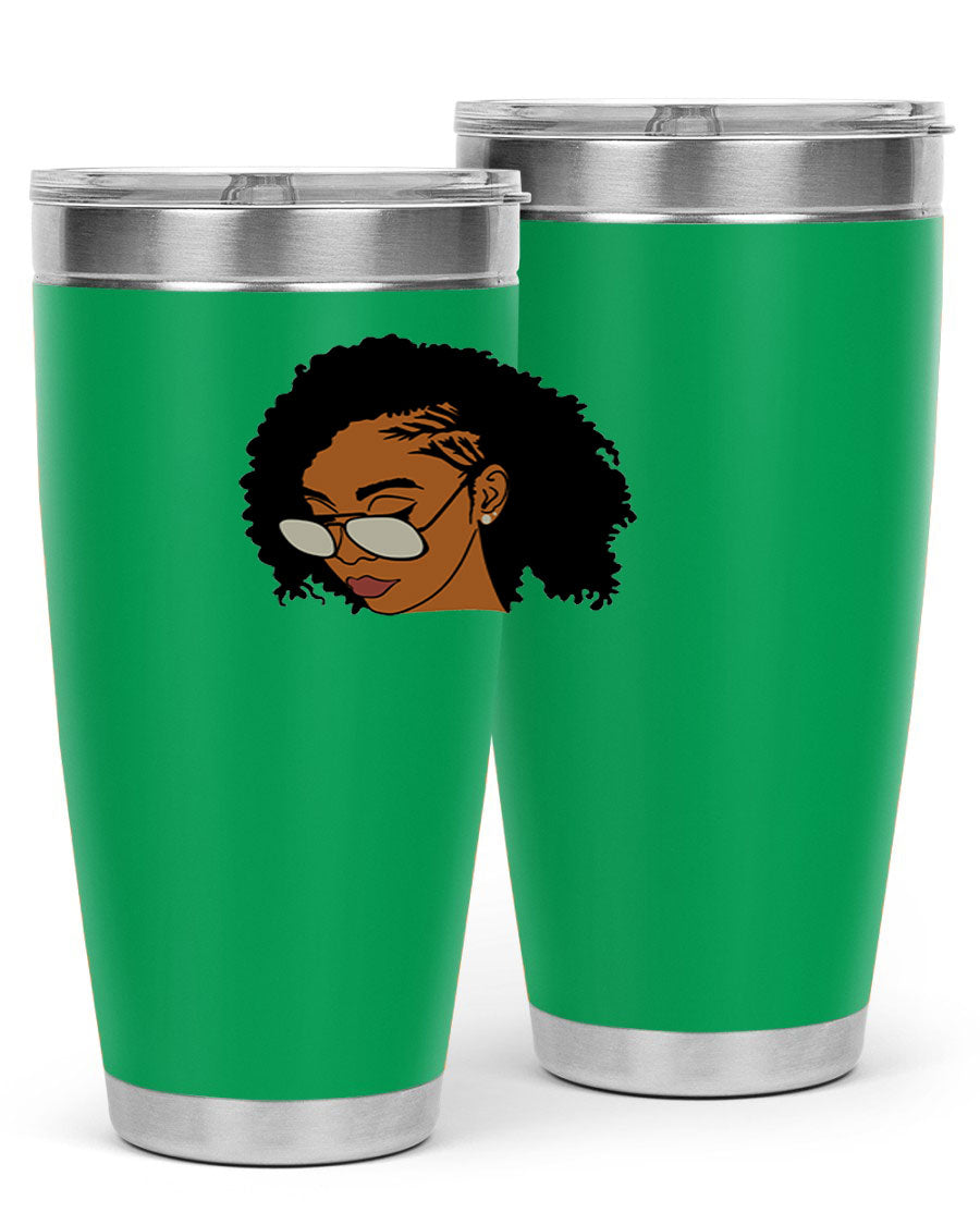 Black Afro 47# Tumbler featuring a sleek design, double wall vacuum stainless steel, and a press-in drink-thru lid, perfect for hot and cold beverages.