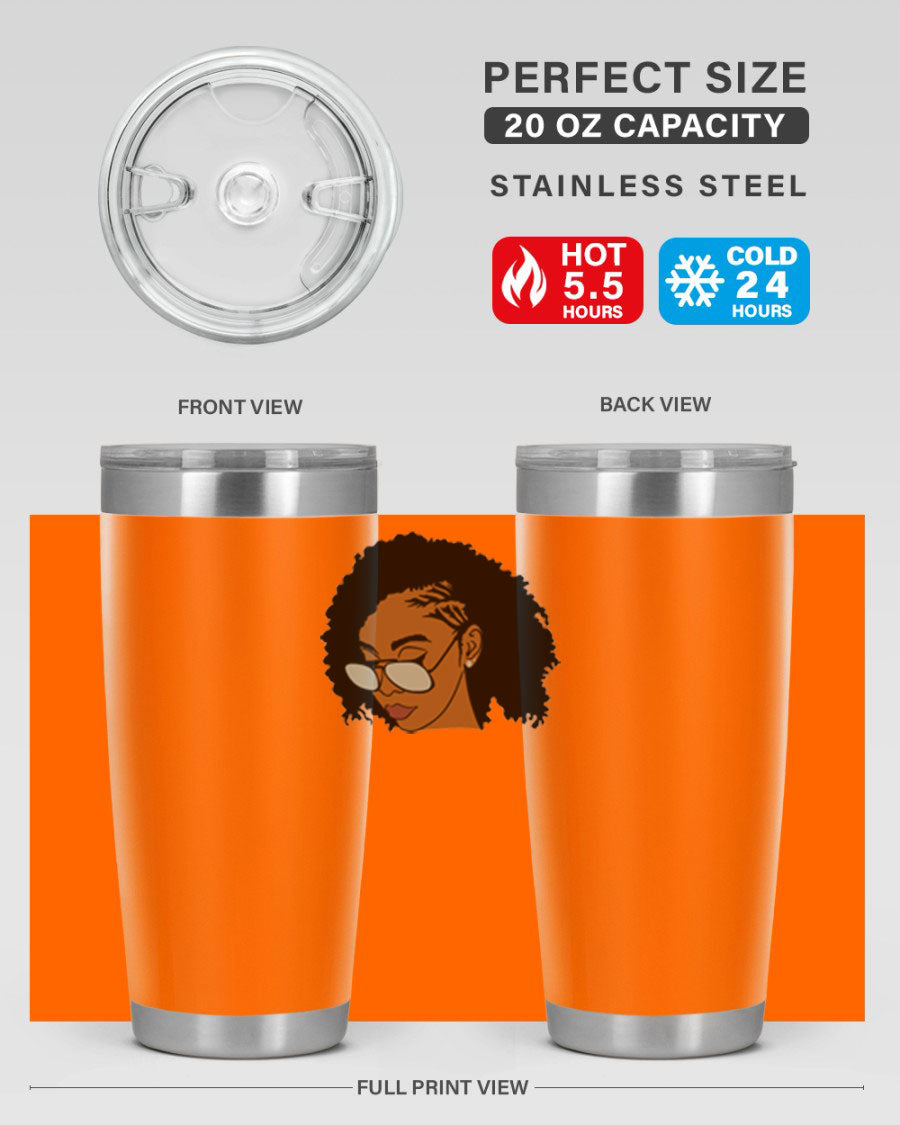 Black Afro 47# Tumbler featuring a sleek design, double wall vacuum stainless steel, and a press-in drink-thru lid, perfect for hot and cold beverages.