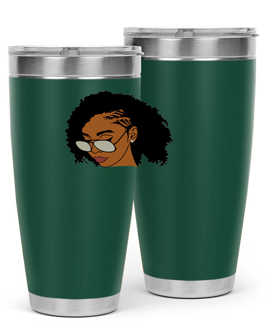 Black Afro 47# Tumbler featuring a sleek design, double wall vacuum stainless steel, and a press-in drink-thru lid, perfect for hot and cold beverages.