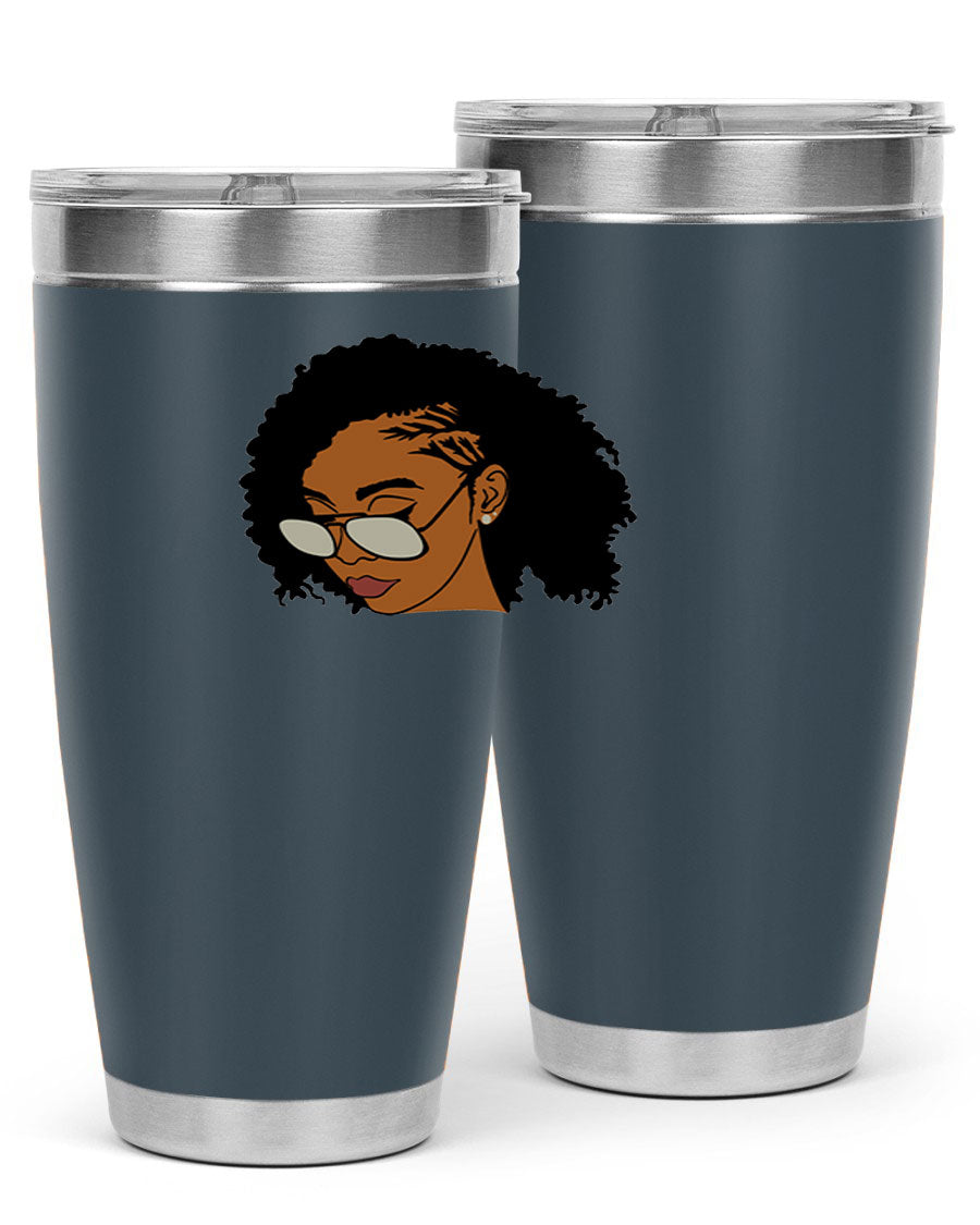 Black Afro 47# Tumbler featuring a sleek design, double wall vacuum stainless steel, and a press-in drink-thru lid, perfect for hot and cold beverages.