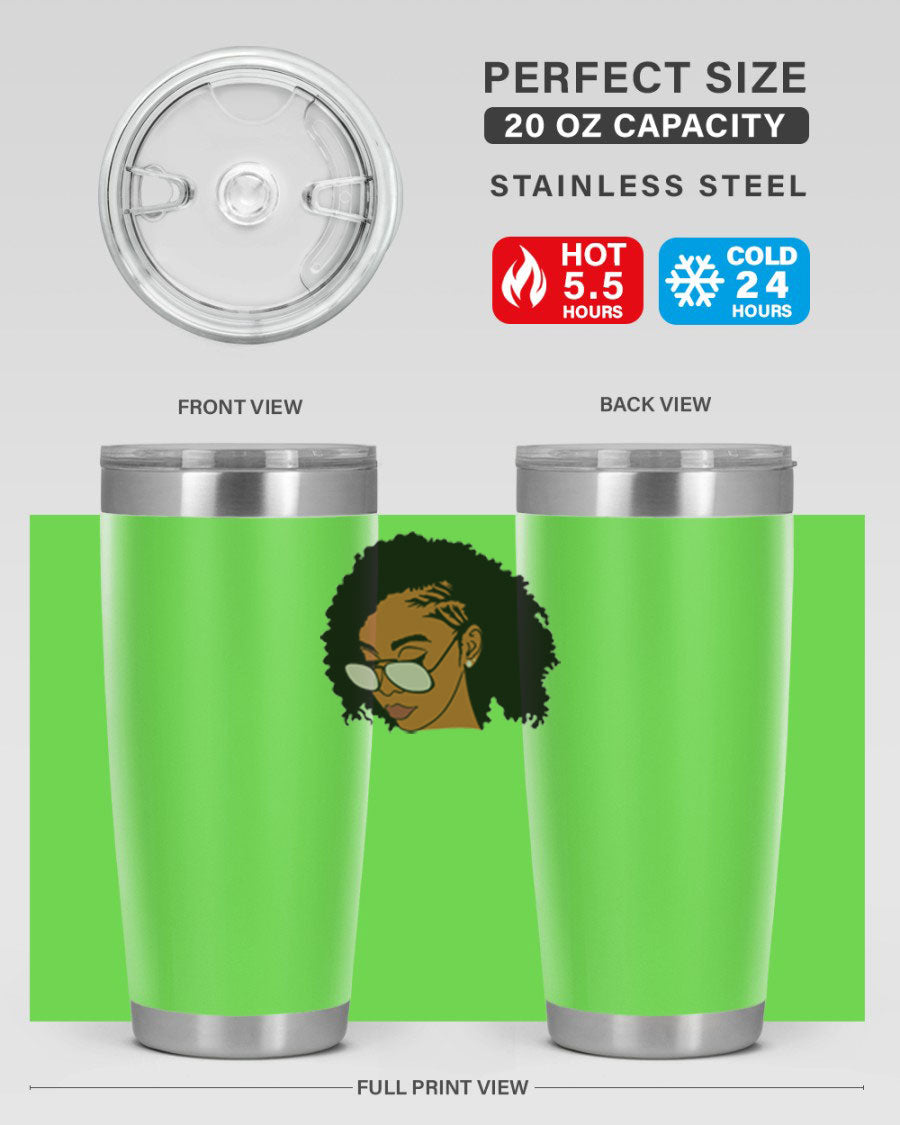 Black Afro 47# Tumbler featuring a sleek design, double wall vacuum stainless steel, and a press-in drink-thru lid, perfect for hot and cold beverages.