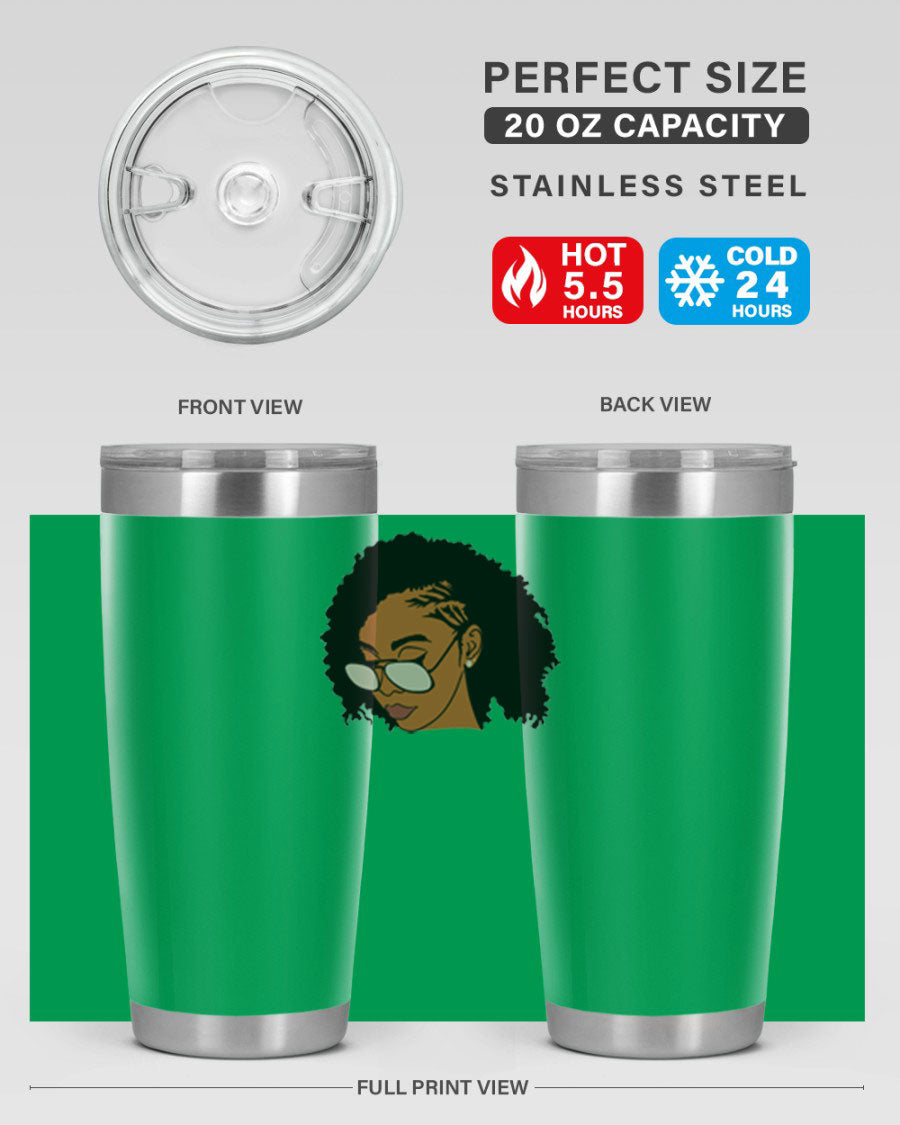 Black Afro 47# Tumbler featuring a sleek design, double wall vacuum stainless steel, and a press-in drink-thru lid, perfect for hot and cold beverages.