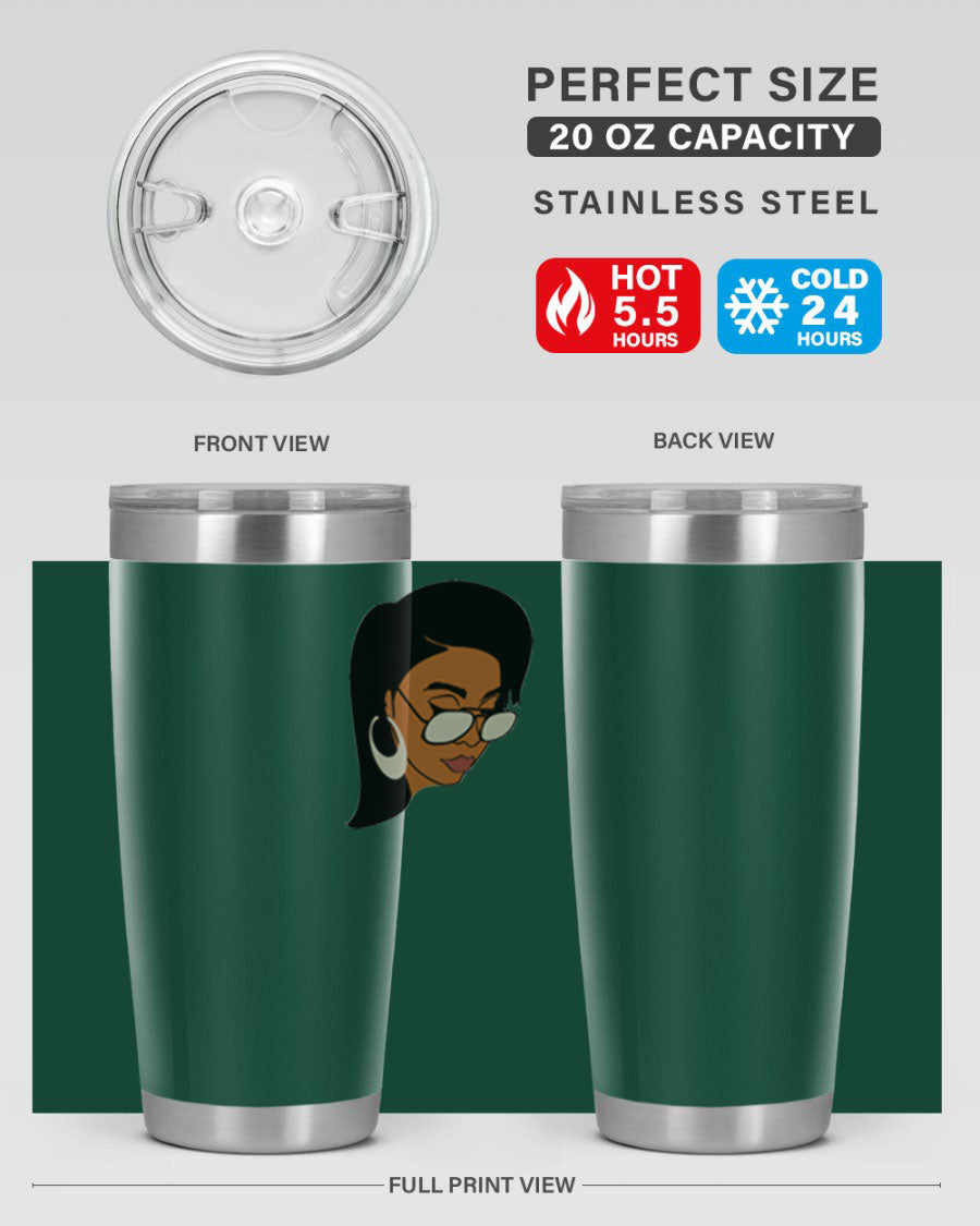 Black Afro 48# Tumbler, 20oz, double wall vacuum stainless steel with stylish design, perfect for hot and cold beverages.