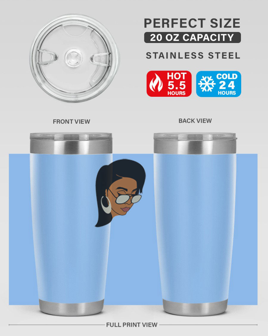 Black Afro 48# Tumbler, 20oz, double wall vacuum stainless steel with stylish design, perfect for hot and cold beverages.