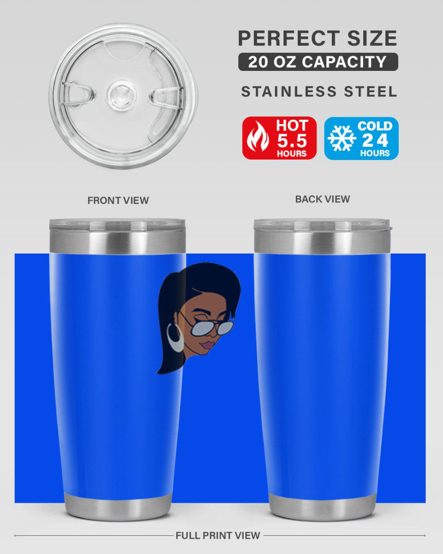 Black Afro 48# Tumbler, 20oz, double wall vacuum stainless steel with stylish design, perfect for hot and cold beverages.