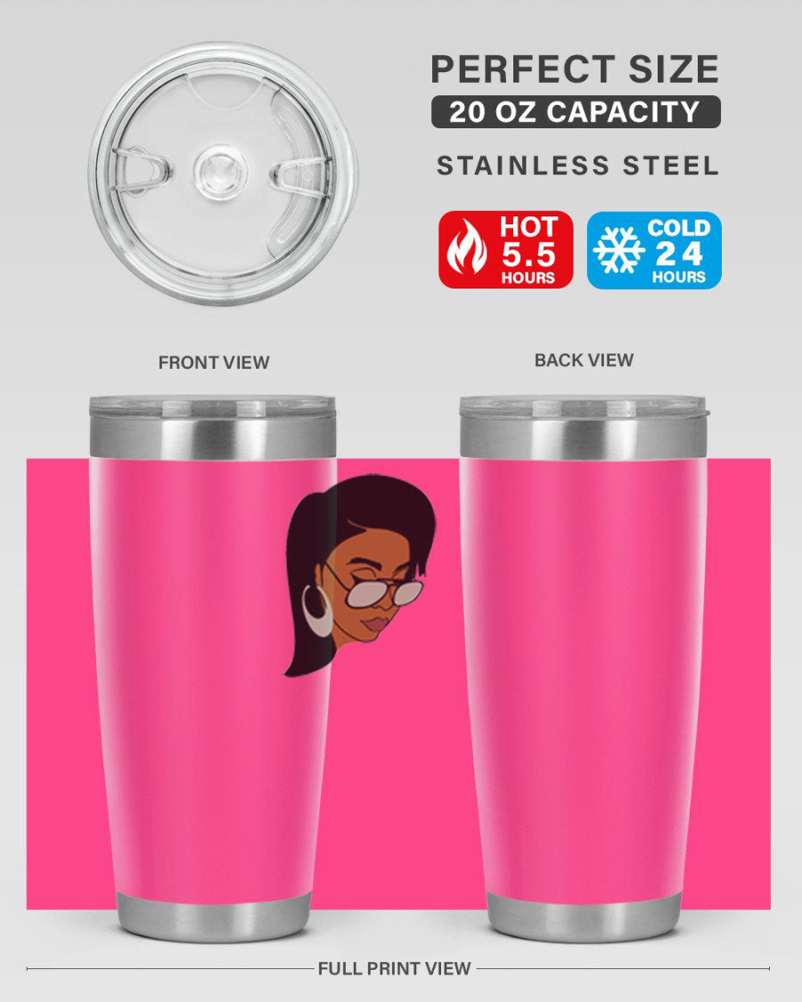 Black Afro 48# Tumbler, 20oz, double wall vacuum stainless steel with stylish design, perfect for hot and cold beverages.