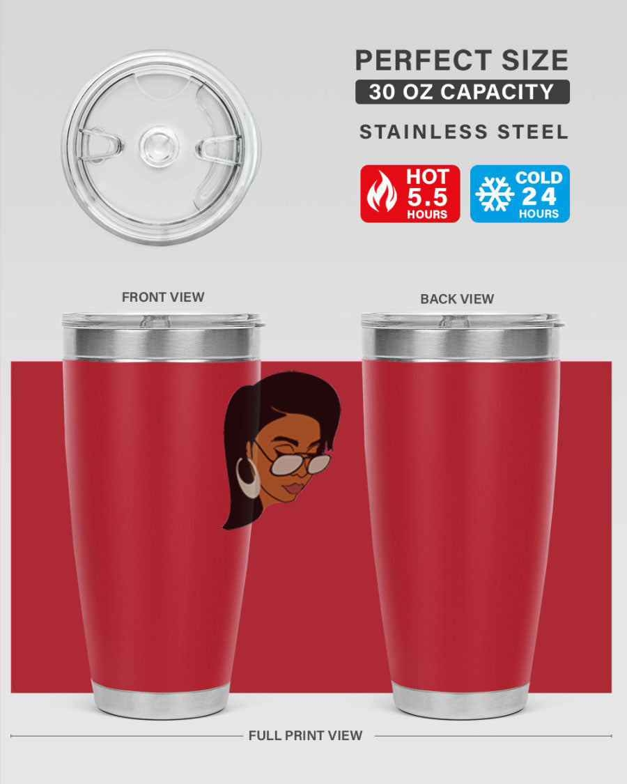 Black Afro 48# Tumbler, 20oz, double wall vacuum stainless steel with stylish design, perfect for hot and cold beverages.