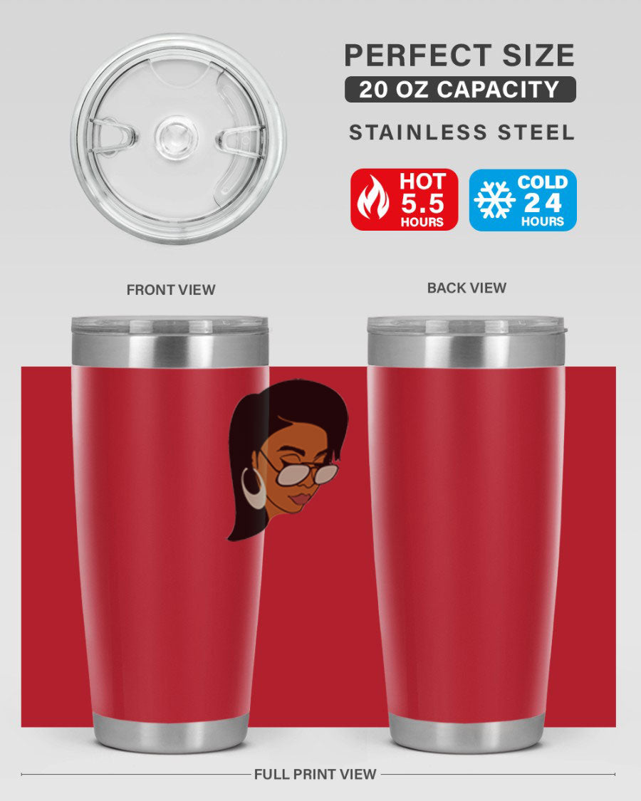 Black Afro 48# Tumbler, 20oz, double wall vacuum stainless steel with stylish design, perfect for hot and cold beverages.