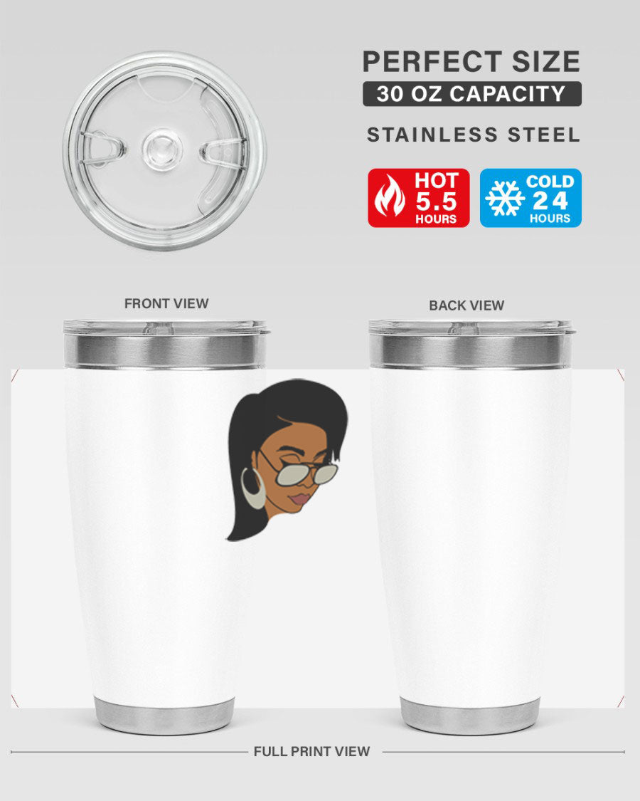 Black Afro 48# Tumbler, 20oz, double wall vacuum stainless steel with stylish design, perfect for hot and cold beverages.