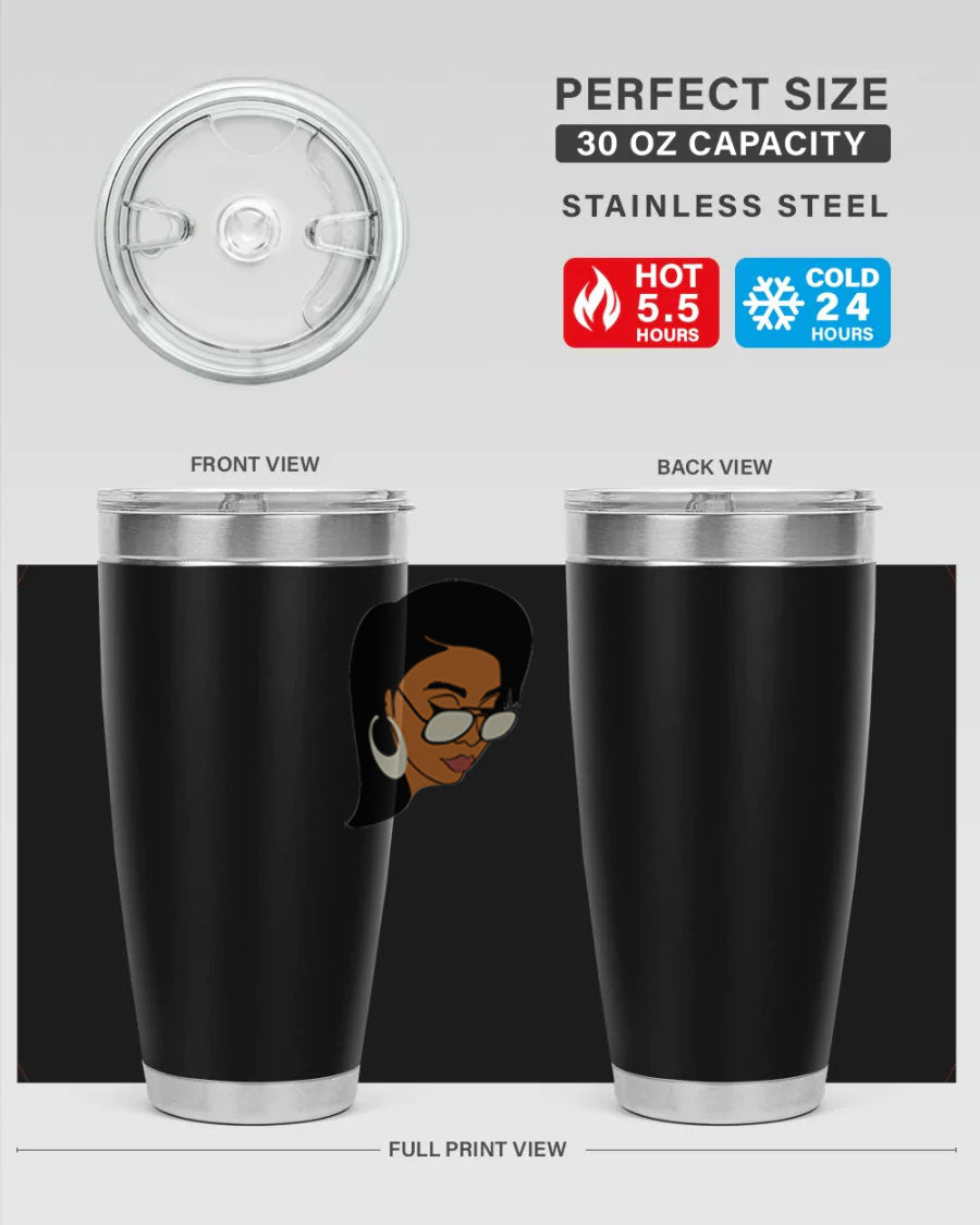 Black Afro 48# Tumbler, 20oz, double wall vacuum stainless steel with stylish design, perfect for hot and cold beverages.