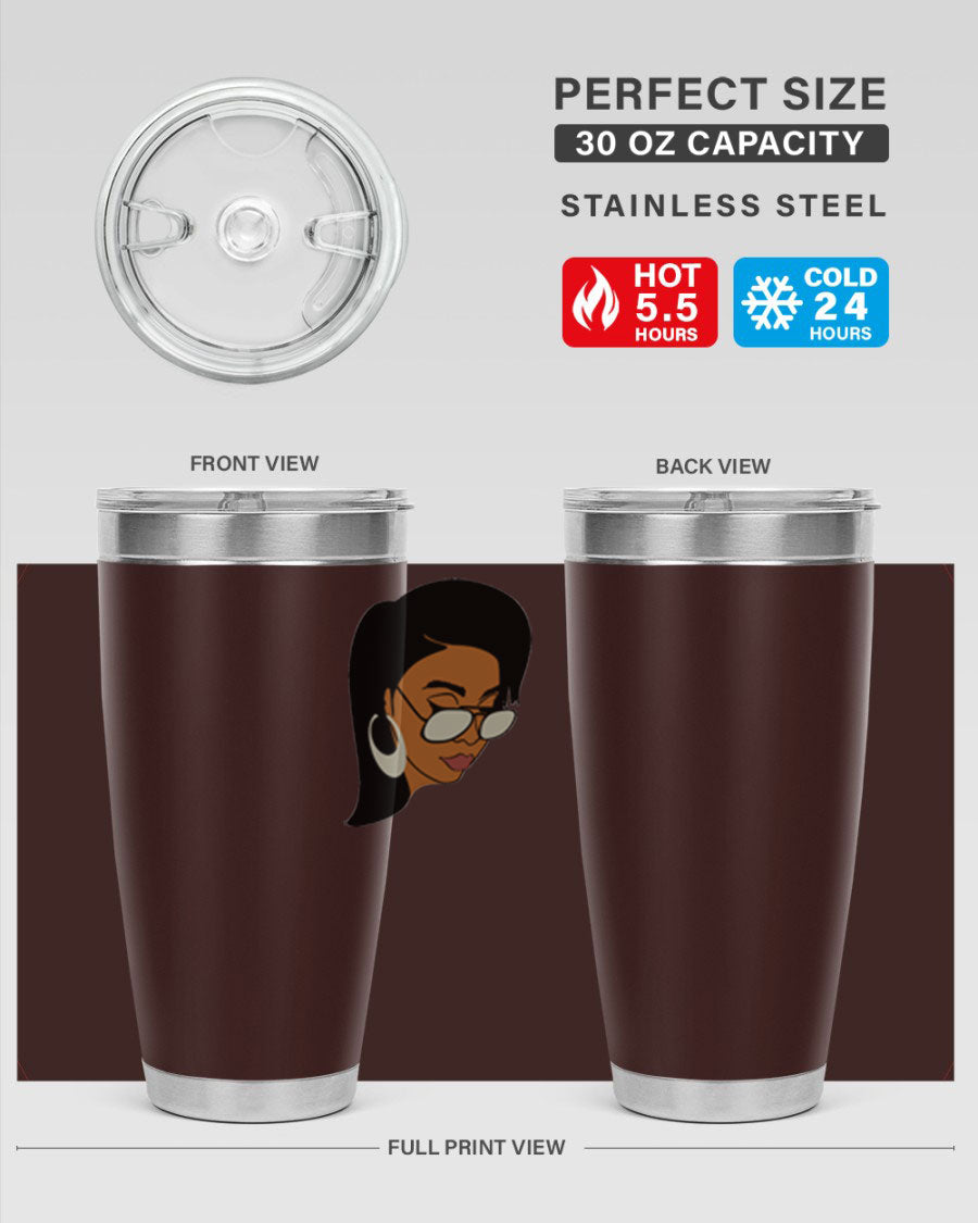 Black Afro 48# Tumbler, 20oz, double wall vacuum stainless steel with stylish design, perfect for hot and cold beverages.