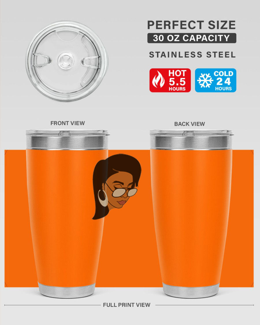 Black Afro 48# Tumbler, 20oz, double wall vacuum stainless steel with stylish design, perfect for hot and cold beverages.