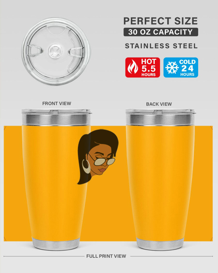 Black Afro 48# Tumbler, 20oz, double wall vacuum stainless steel with stylish design, perfect for hot and cold beverages.