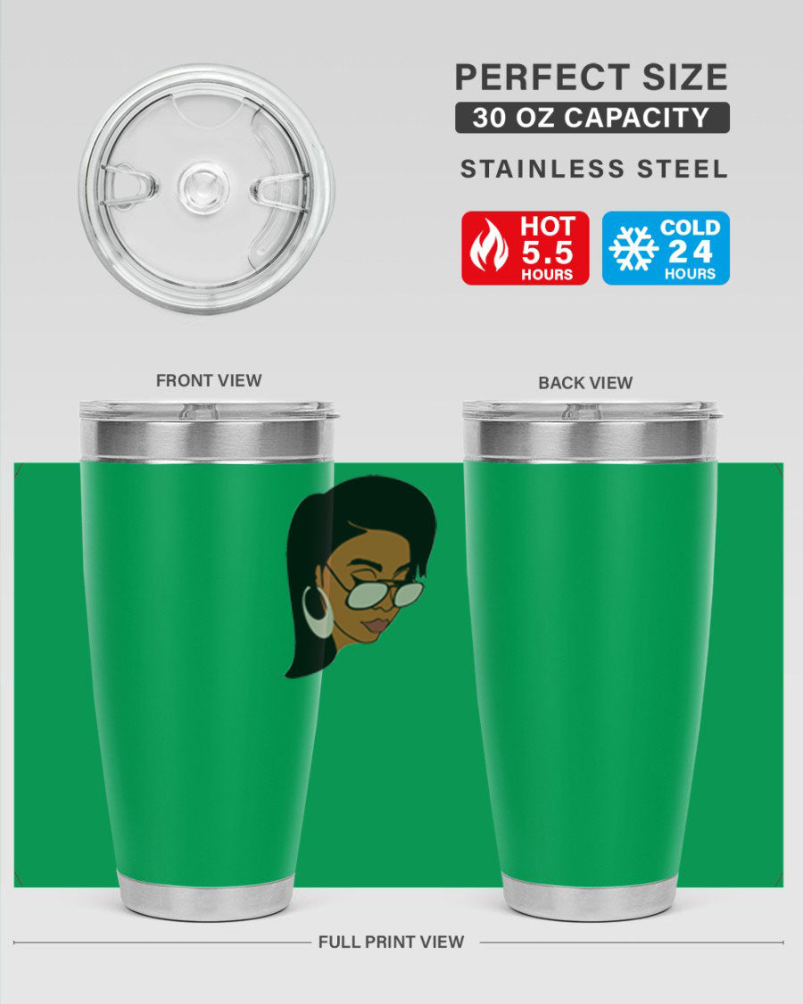 Black Afro 48# Tumbler, 20oz, double wall vacuum stainless steel with stylish design, perfect for hot and cold beverages.