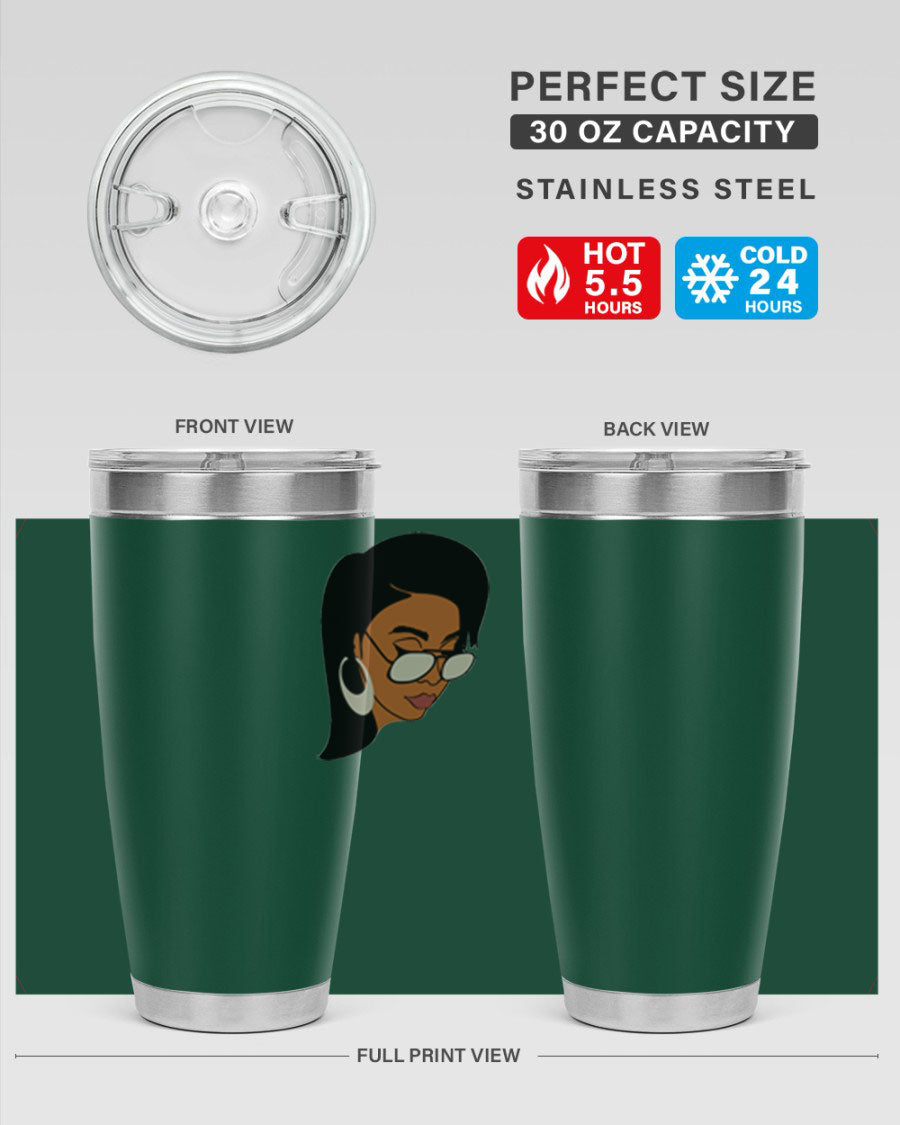 Black Afro 48# Tumbler, 20oz, double wall vacuum stainless steel with stylish design, perfect for hot and cold beverages.