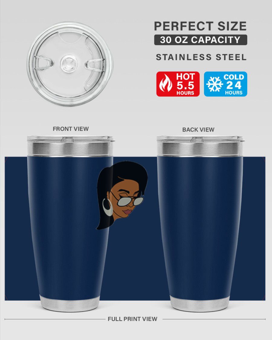 Black Afro 48# Tumbler, 20oz, double wall vacuum stainless steel with stylish design, perfect for hot and cold beverages.