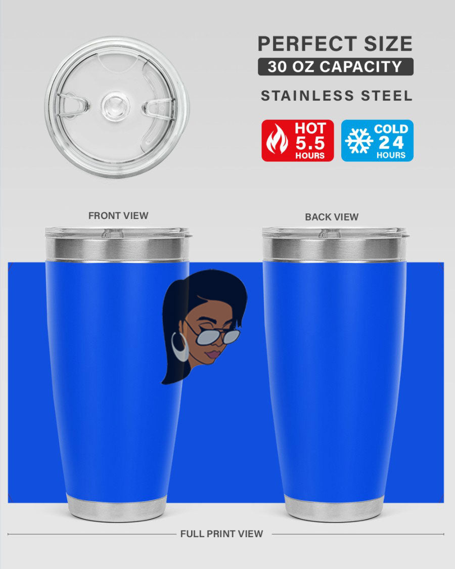 Black Afro 48# Tumbler, 20oz, double wall vacuum stainless steel with stylish design, perfect for hot and cold beverages.