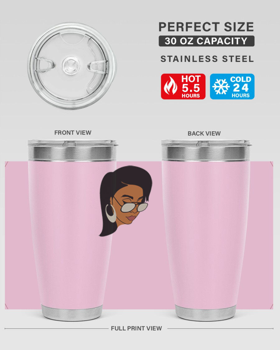 Black Afro 48# Tumbler, 20oz, double wall vacuum stainless steel with stylish design, perfect for hot and cold beverages.