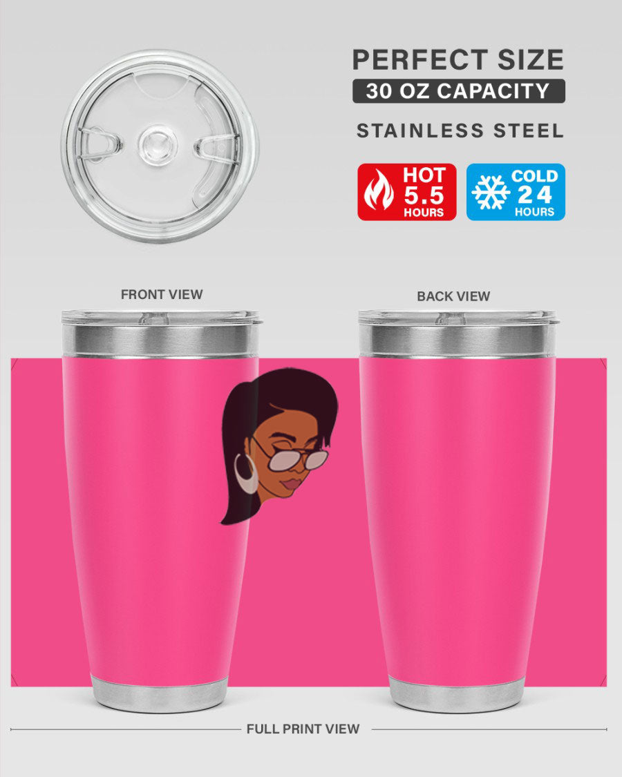 Black Afro 48# Tumbler, 20oz, double wall vacuum stainless steel with stylish design, perfect for hot and cold beverages.