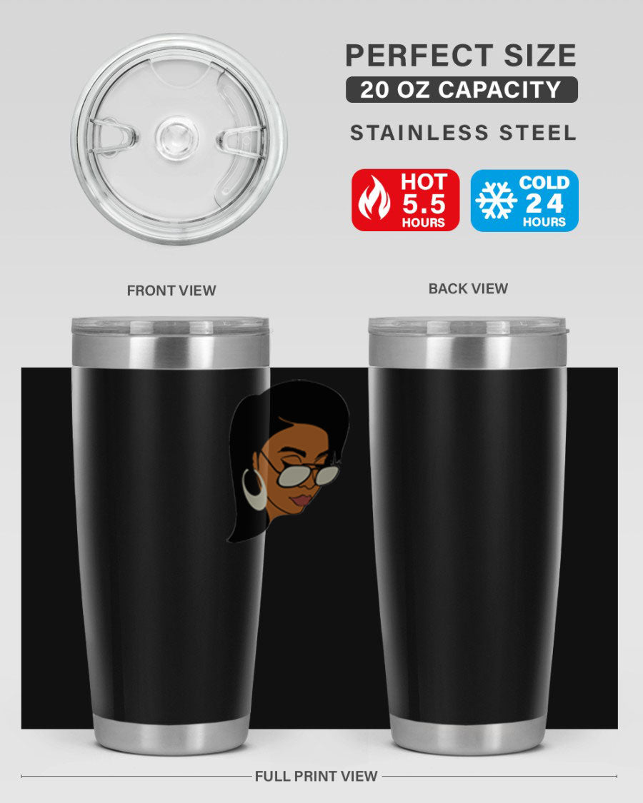 Black Afro 48# Tumbler, 20oz, double wall vacuum stainless steel with stylish design, perfect for hot and cold beverages.