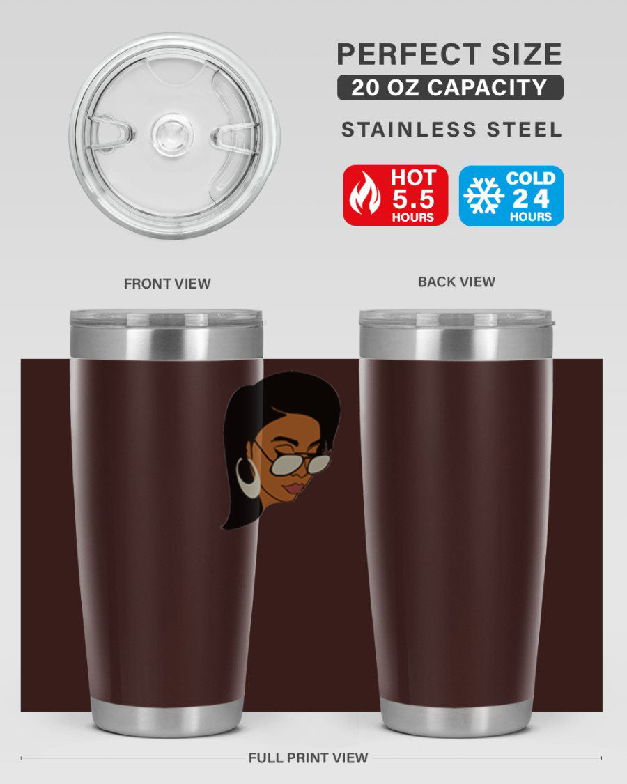 Black Afro 48# Tumbler, 20oz, double wall vacuum stainless steel with stylish design, perfect for hot and cold beverages.