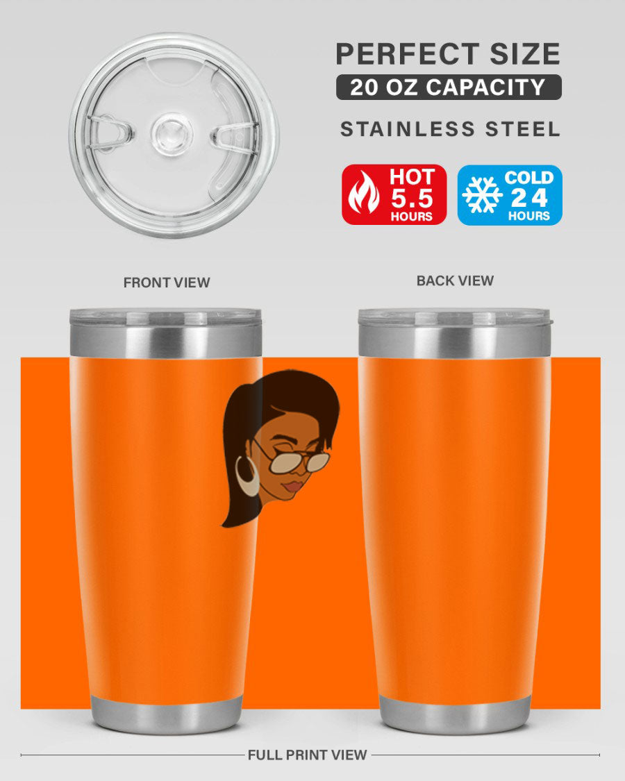 Black Afro 48# Tumbler, 20oz, double wall vacuum stainless steel with stylish design, perfect for hot and cold beverages.