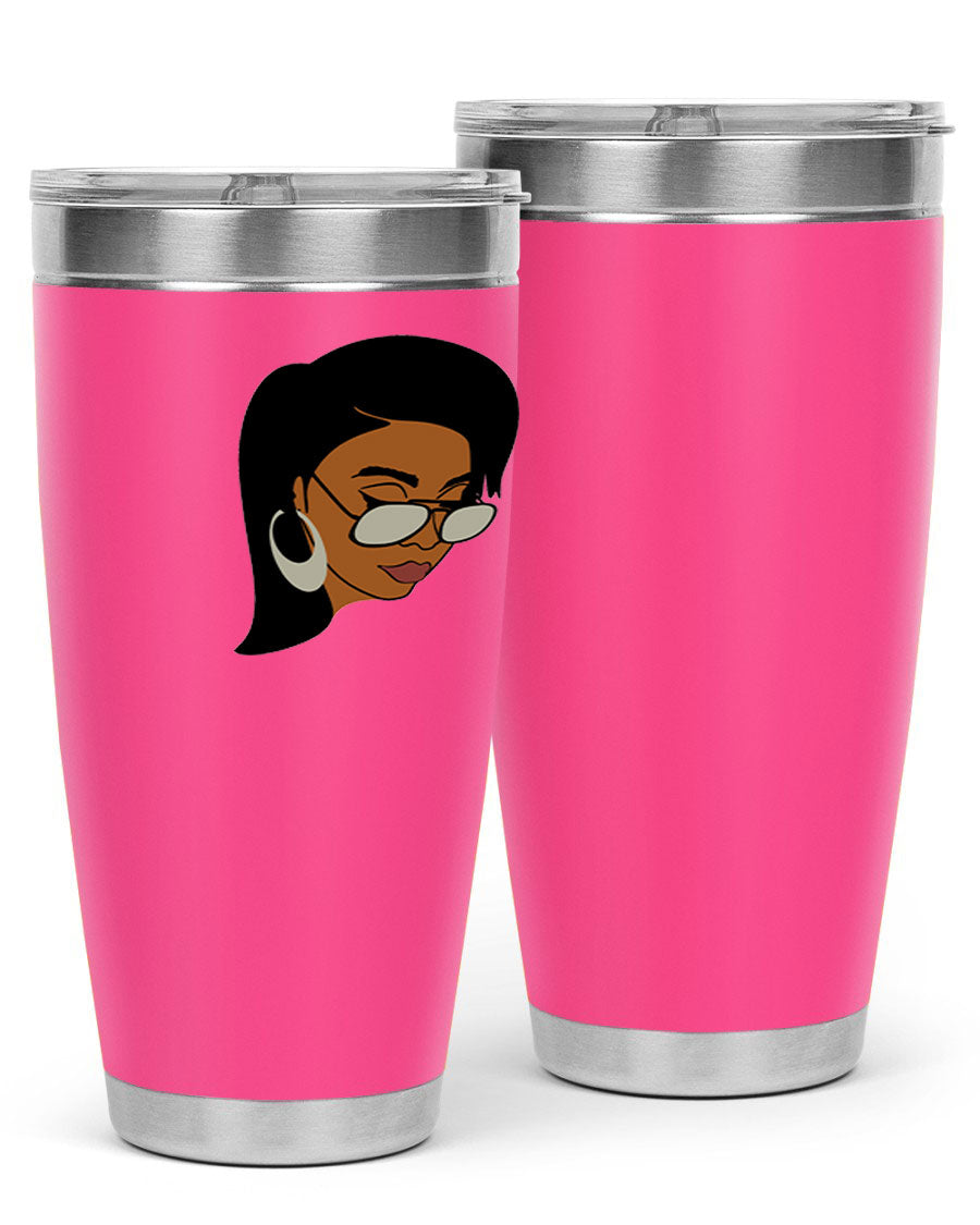 Black Afro 48# Tumbler, 20oz, double wall vacuum stainless steel with stylish design, perfect for hot and cold beverages.