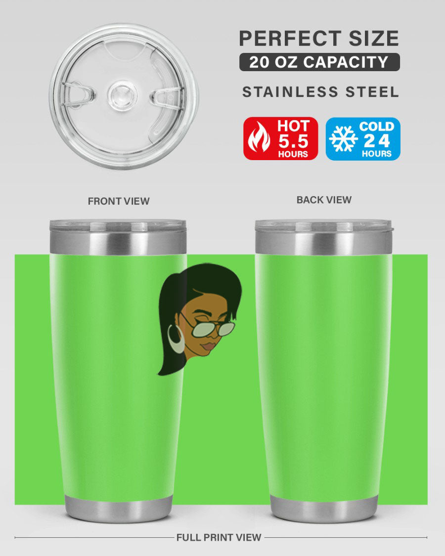 Black Afro 48# Tumbler, 20oz, double wall vacuum stainless steel with stylish design, perfect for hot and cold beverages.