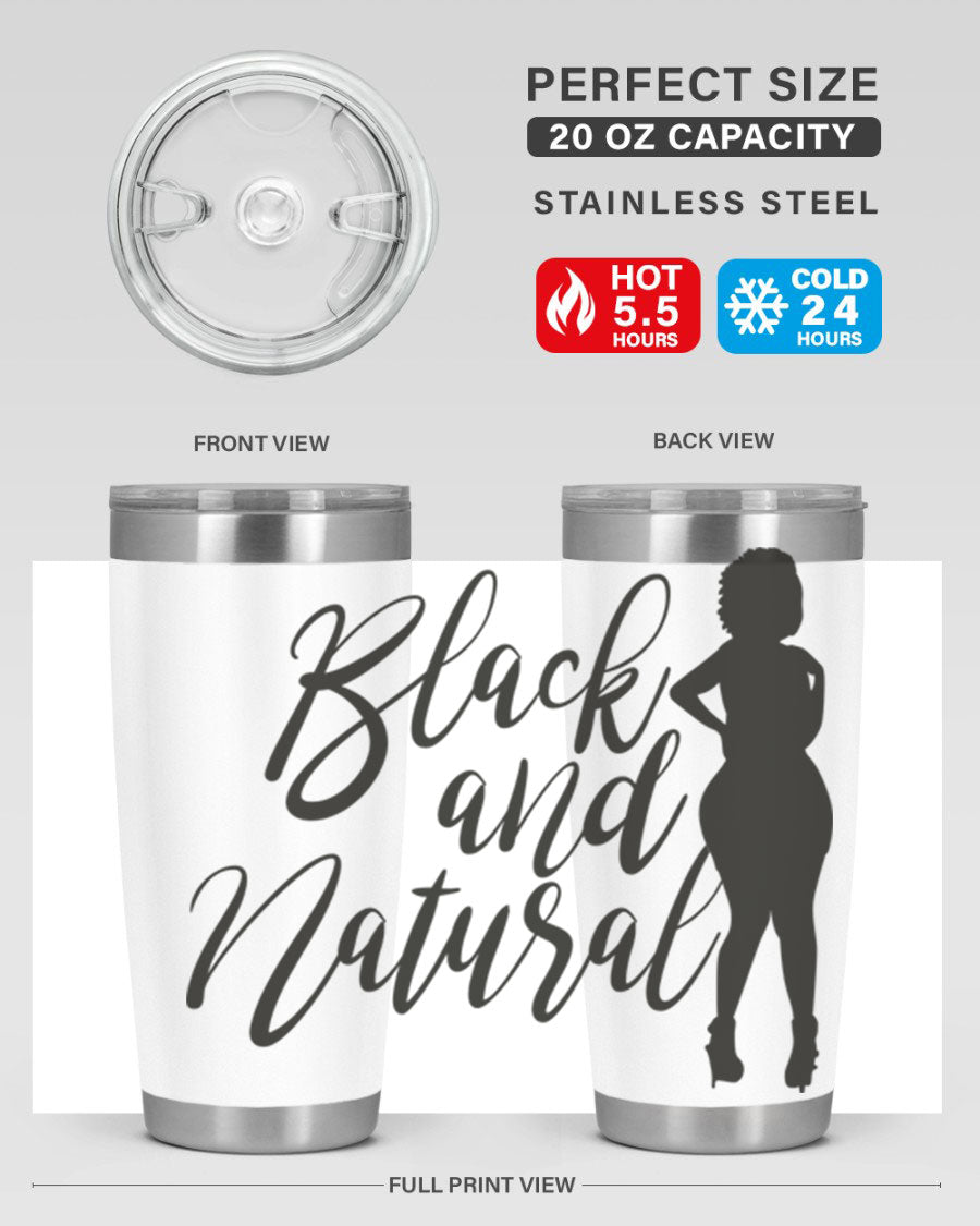 Black and natural 22# tumbler showcasing double wall vacuum insulation and stylish design.