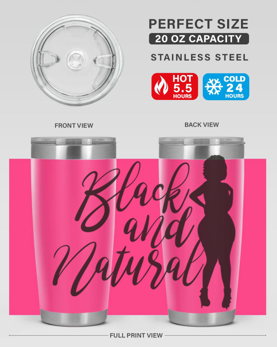 Black and natural 22# tumbler showcasing double wall vacuum insulation and stylish design.