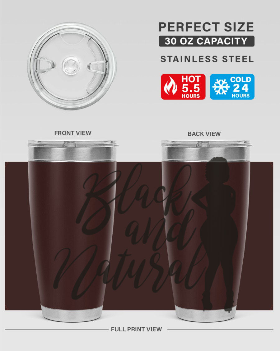 Black and natural 22# tumbler showcasing double wall vacuum insulation and stylish design.