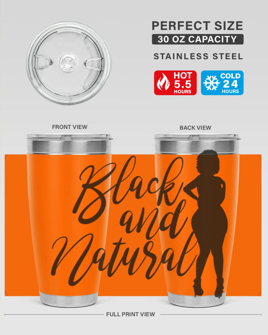 Black and natural 22# tumbler showcasing double wall vacuum insulation and stylish design.