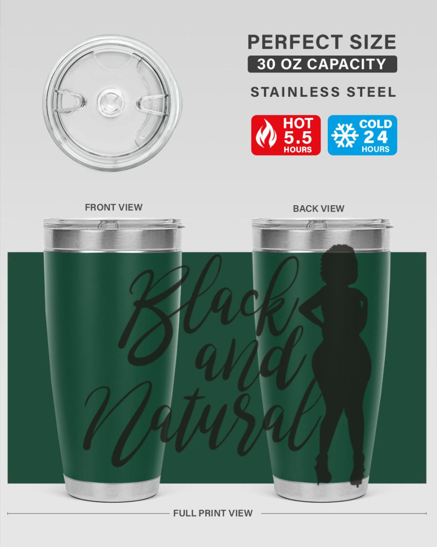 Black and natural 22# tumbler showcasing double wall vacuum insulation and stylish design.