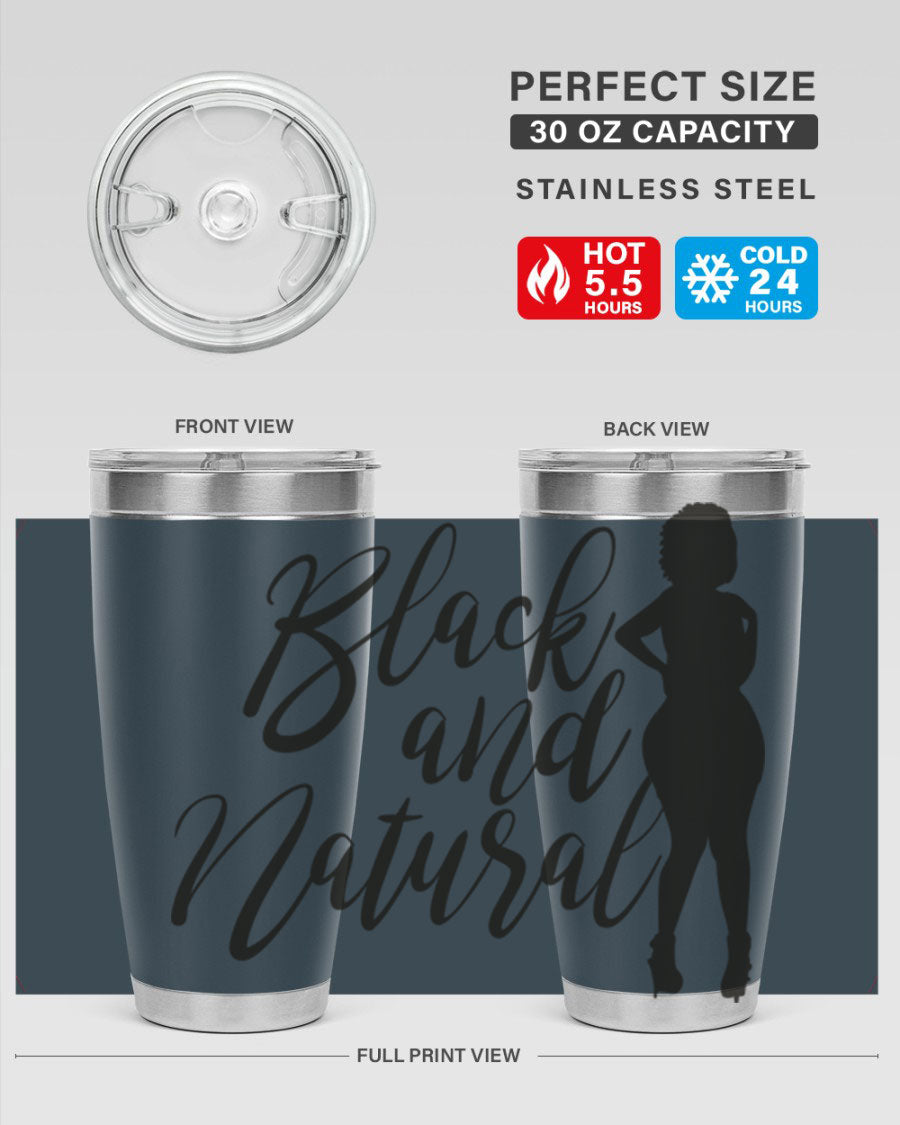 Black and natural 22# tumbler showcasing double wall vacuum insulation and stylish design.