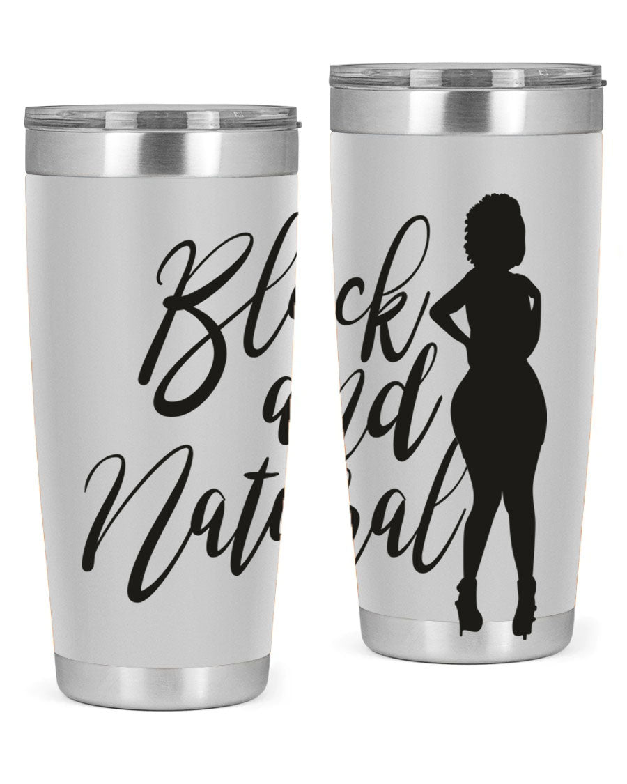 Black and natural 22# tumbler showcasing double wall vacuum insulation and stylish design.