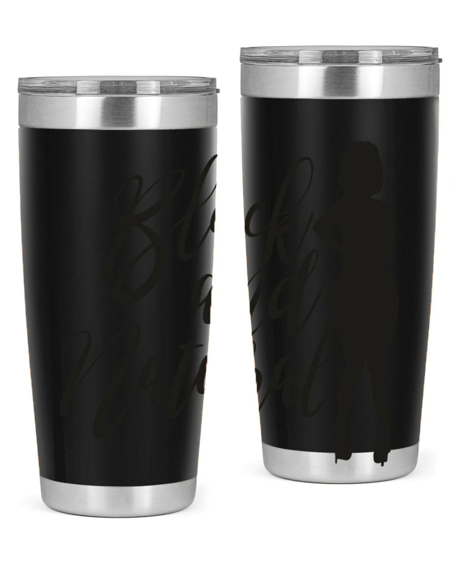 Black and natural 22# tumbler showcasing double wall vacuum insulation and stylish design.