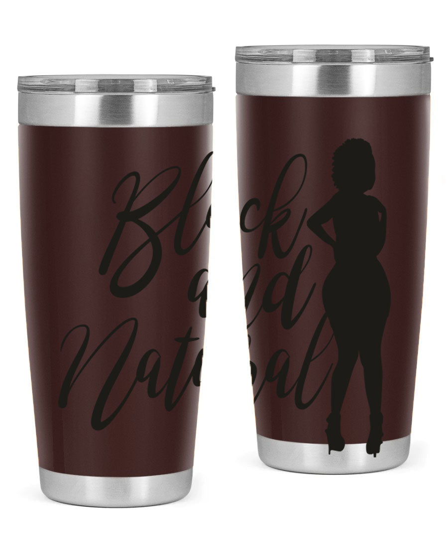 Black and natural 22# tumbler showcasing double wall vacuum insulation and stylish design.