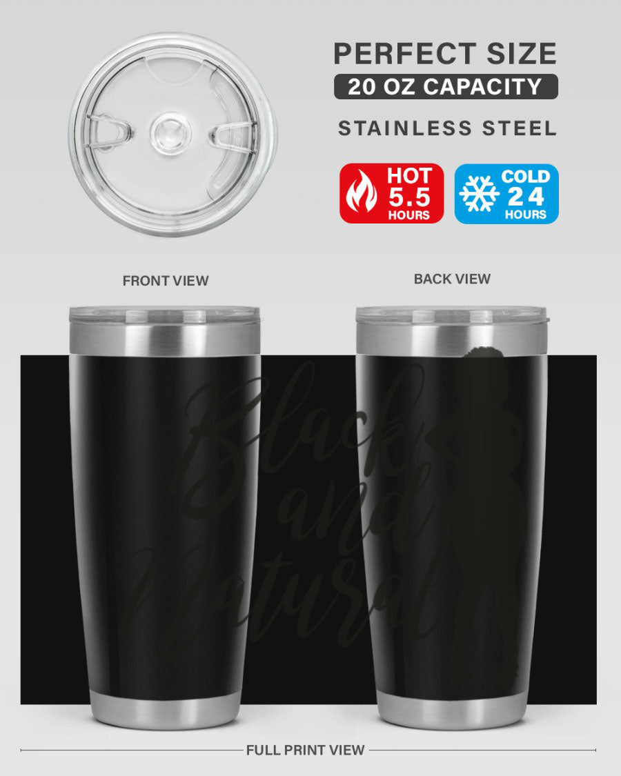 Black and natural 22# tumbler showcasing double wall vacuum insulation and stylish design.