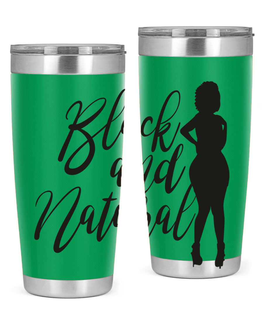 Black and natural 22# tumbler showcasing double wall vacuum insulation and stylish design.