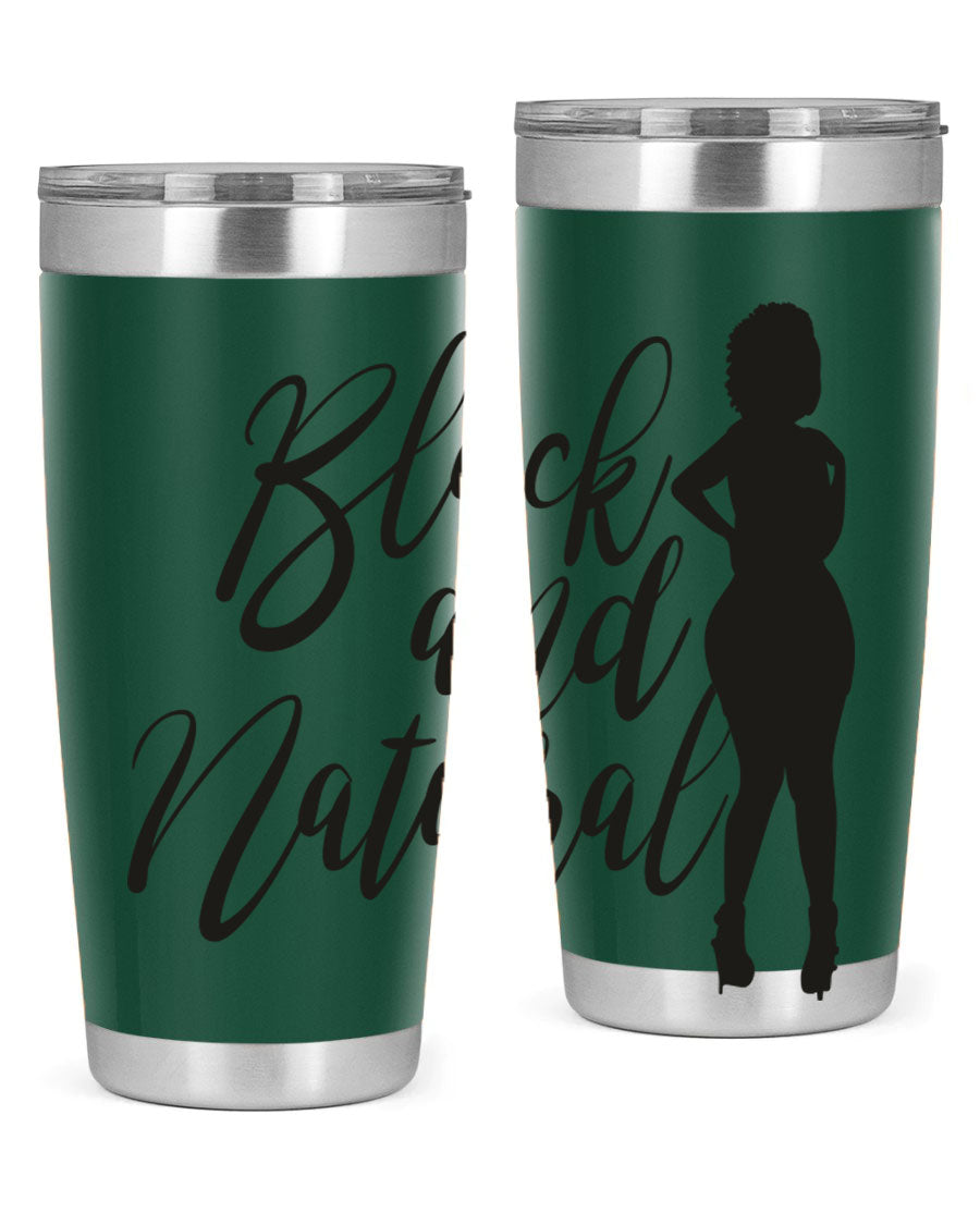 Black and natural 22# tumbler showcasing double wall vacuum insulation and stylish design.