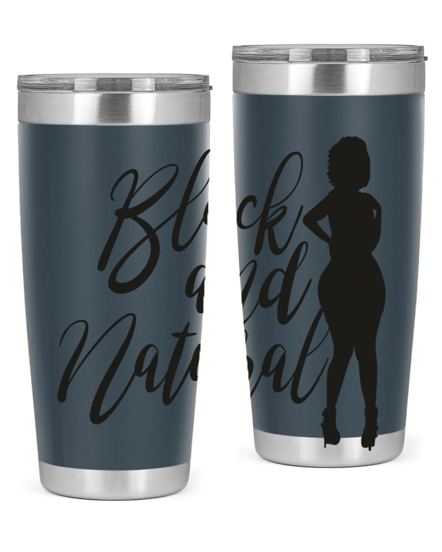 Black and natural 22# tumbler showcasing double wall vacuum insulation and stylish design.