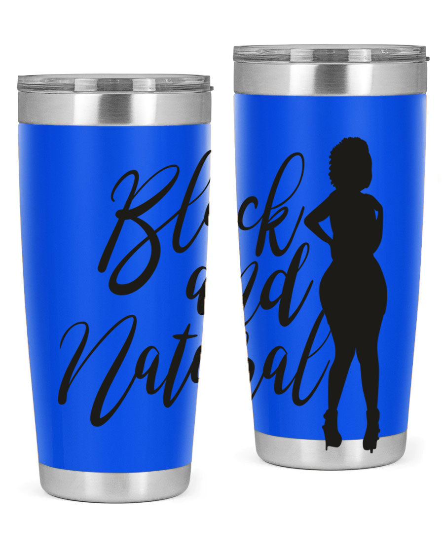 Black and natural 22# tumbler showcasing double wall vacuum insulation and stylish design.