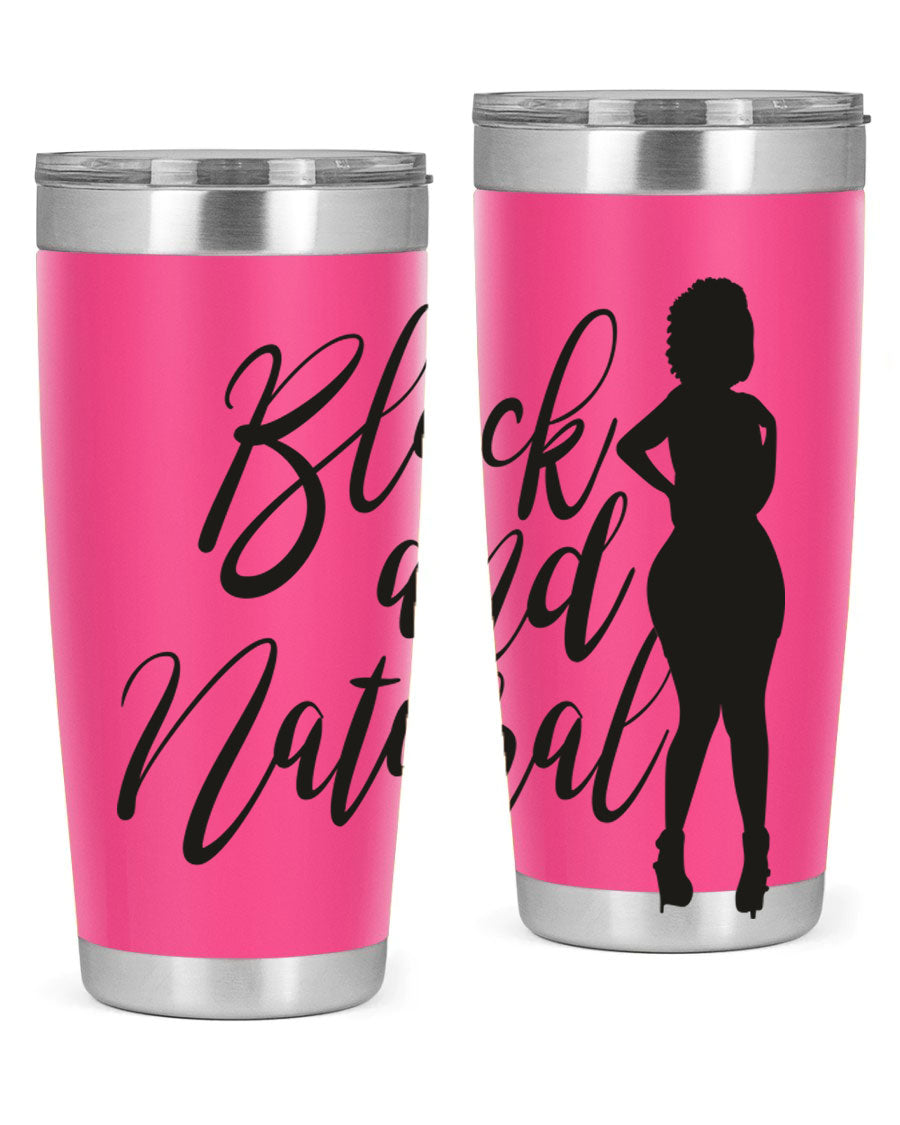 Black and natural 22# tumbler showcasing double wall vacuum insulation and stylish design.