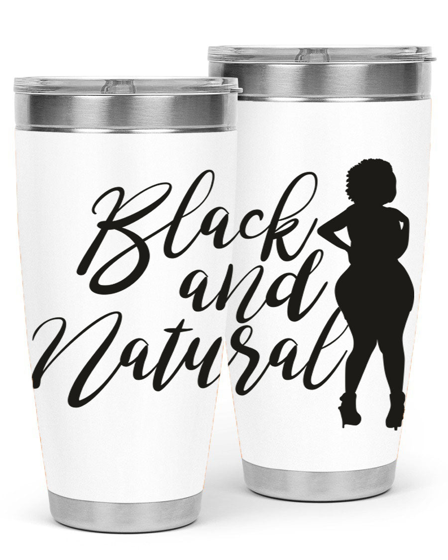 Black and natural 22# tumbler showcasing double wall vacuum insulation and stylish design.