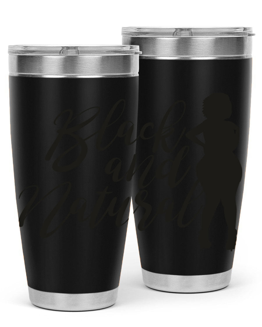 Black and natural 22# tumbler showcasing double wall vacuum insulation and stylish design.