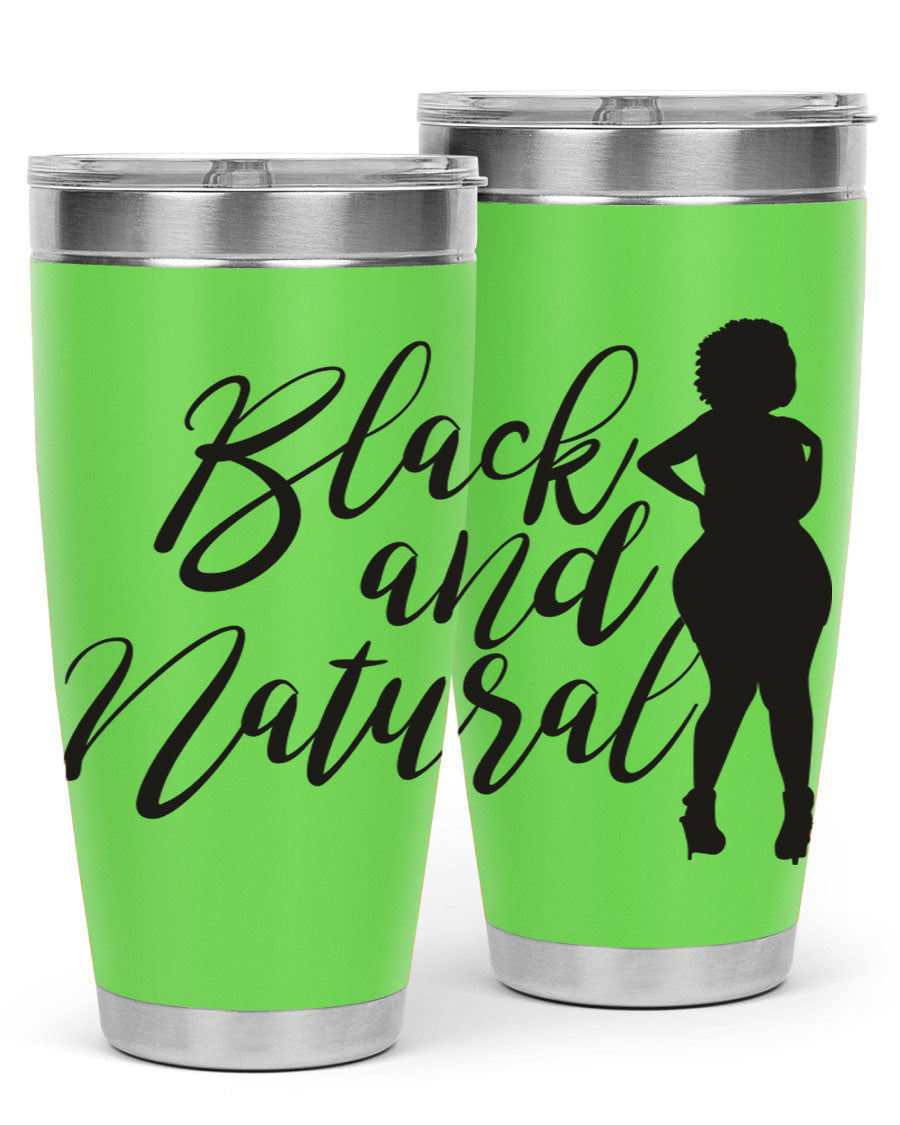 Black and natural 22# tumbler showcasing double wall vacuum insulation and stylish design.