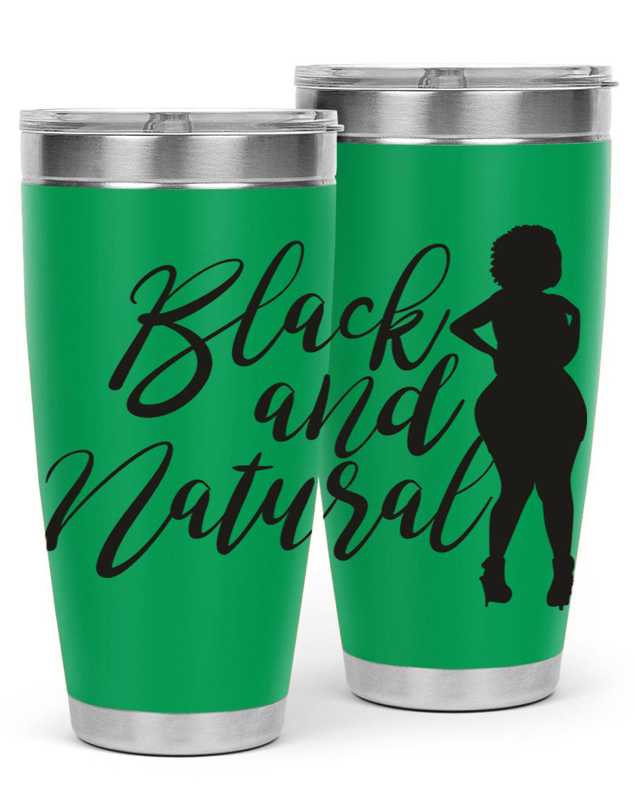 Black and natural 22# tumbler showcasing double wall vacuum insulation and stylish design.